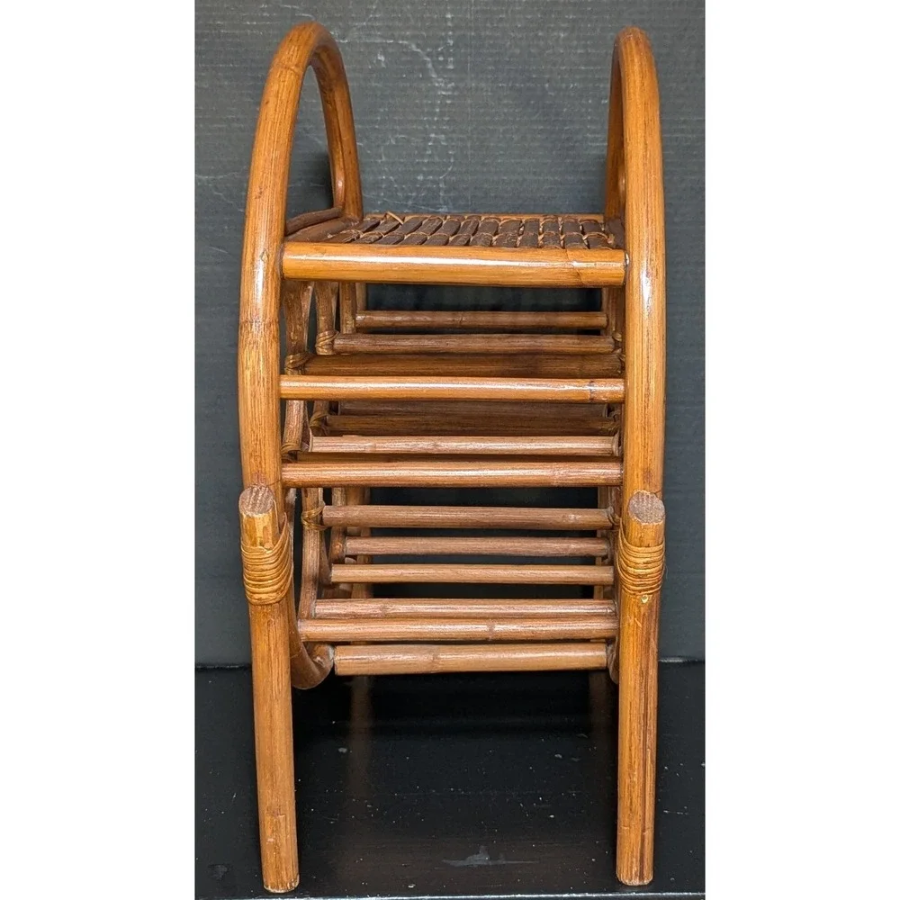 Vintage Bent-Rattan/Bamboo Six Bottle Tabletop Wine Rack With Shelf for Glasses